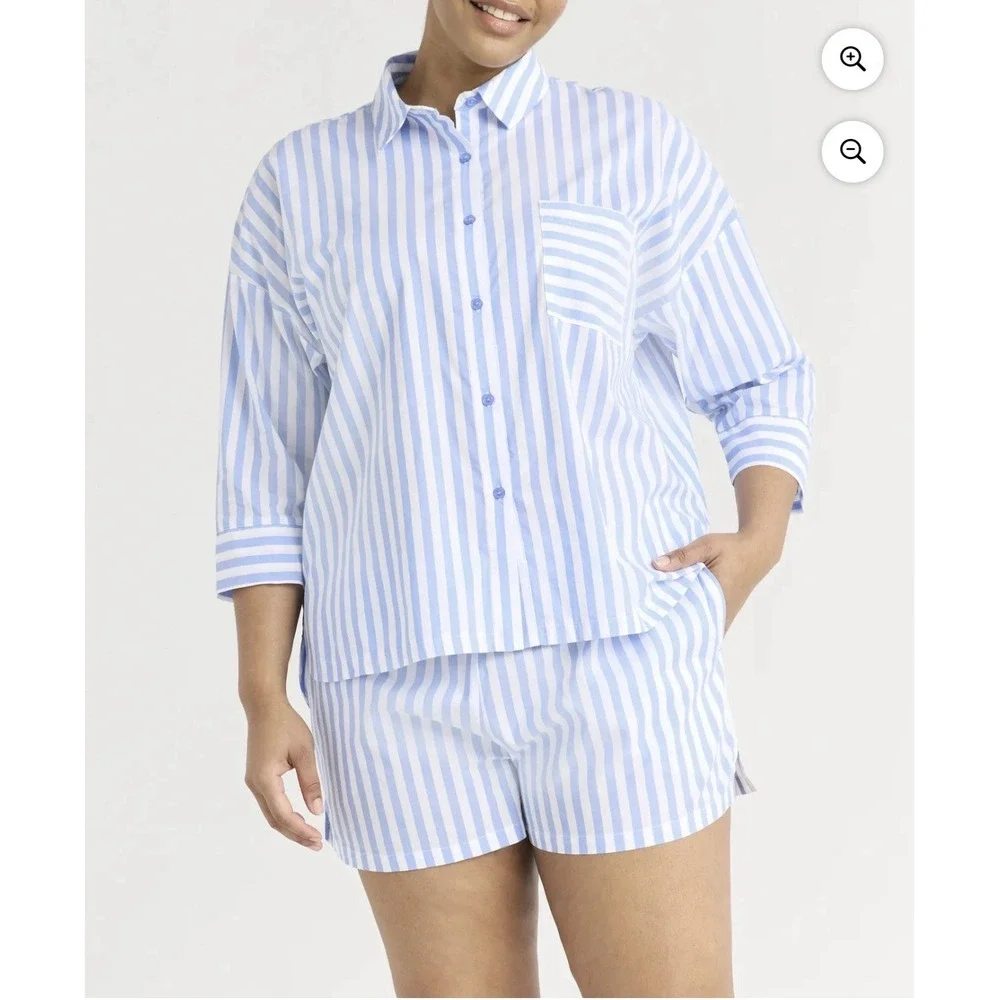 Joyspun Woven Pajama Set – Women's Notch Collar Top &‎ Boxer Shorts - 3XL - NWT